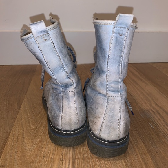 Distressed baby blue laced up boots. Purchased at “Via Maestra” in Milan, ITA - Picture 6 of 9
